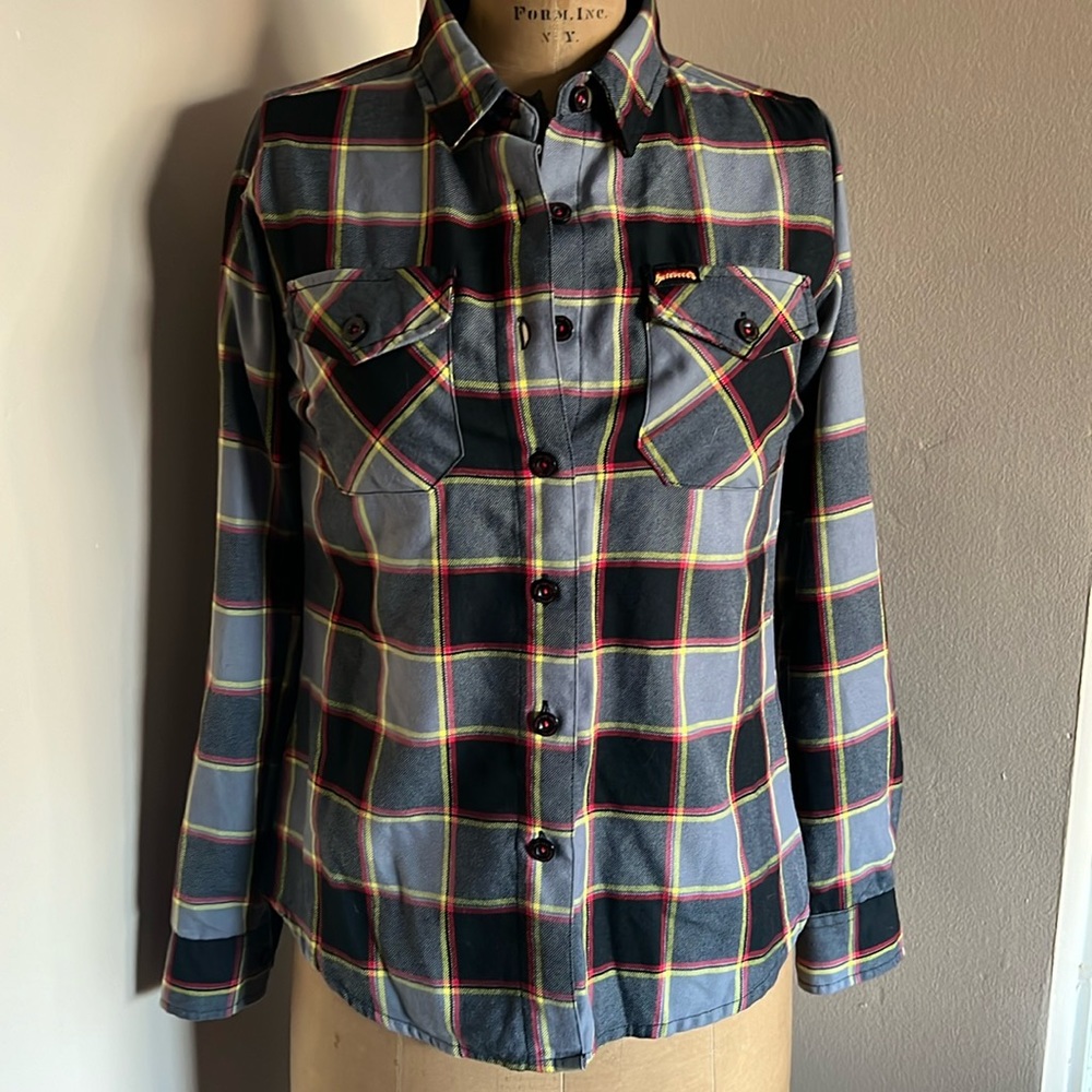 Dixxon Women’s hatebreed grey red yellow black  button down Small